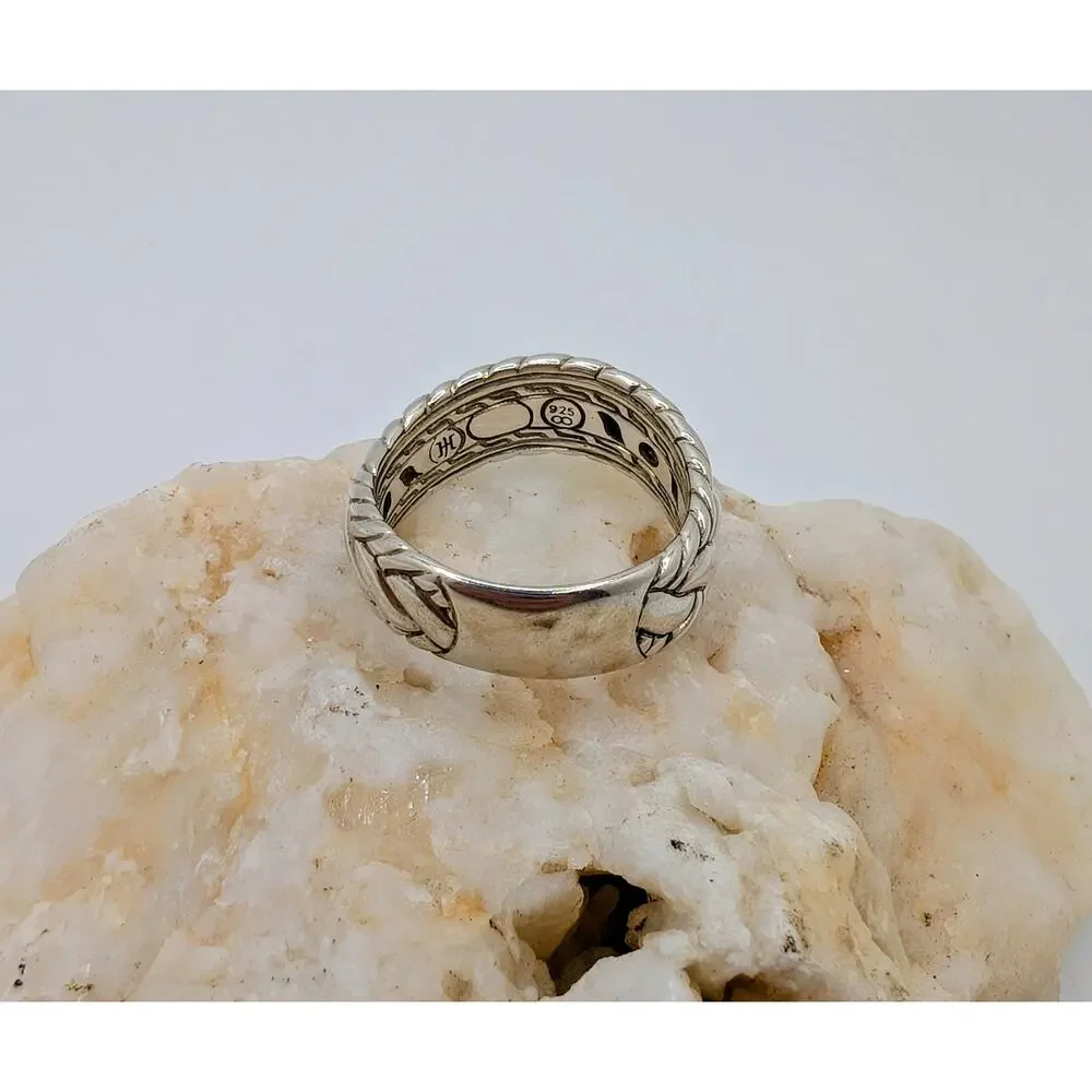 John Hardy Sterling Silver and Black Sapphire Surf Ring Size 8